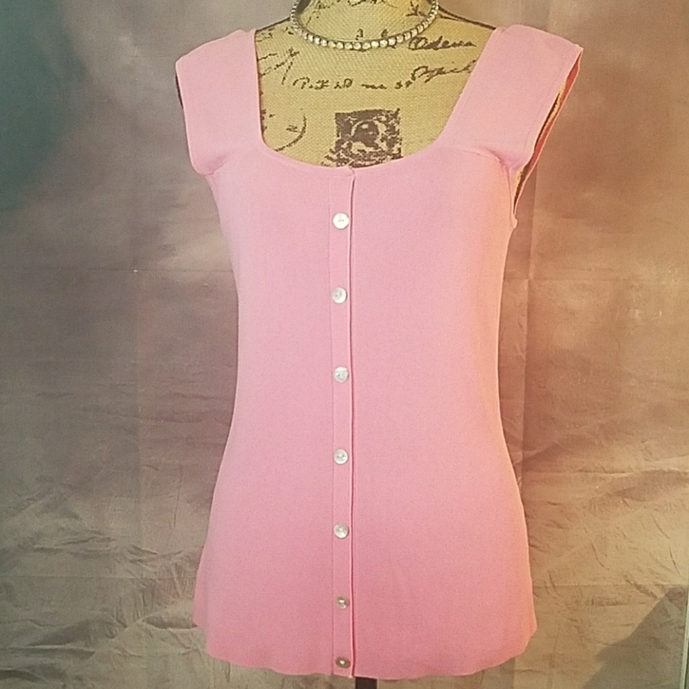 Larry Levine Pink Sleeveless Blouse w/Faux Buttons